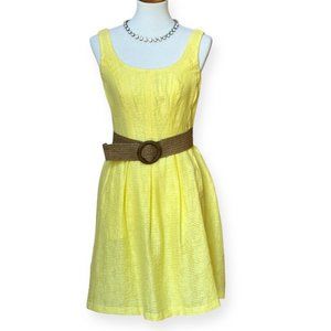 Nine West Yellow Belted Fit N Flare Dress 6